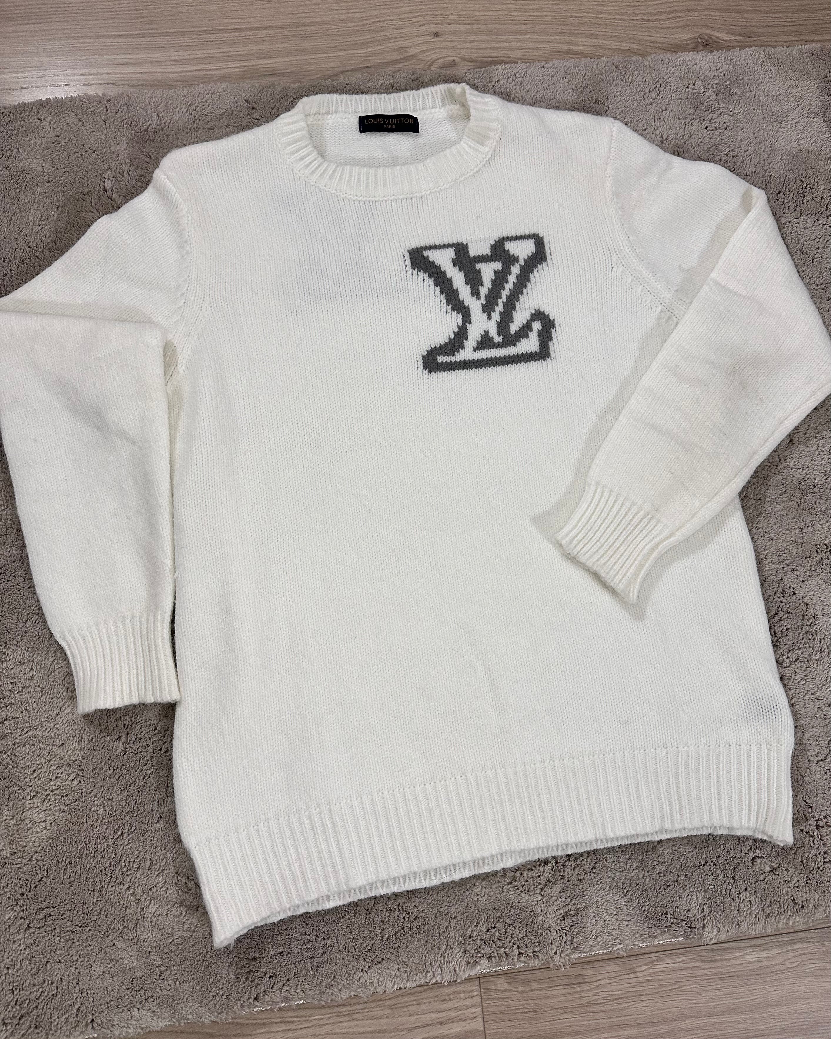 Pull en coton blanc brodé LV