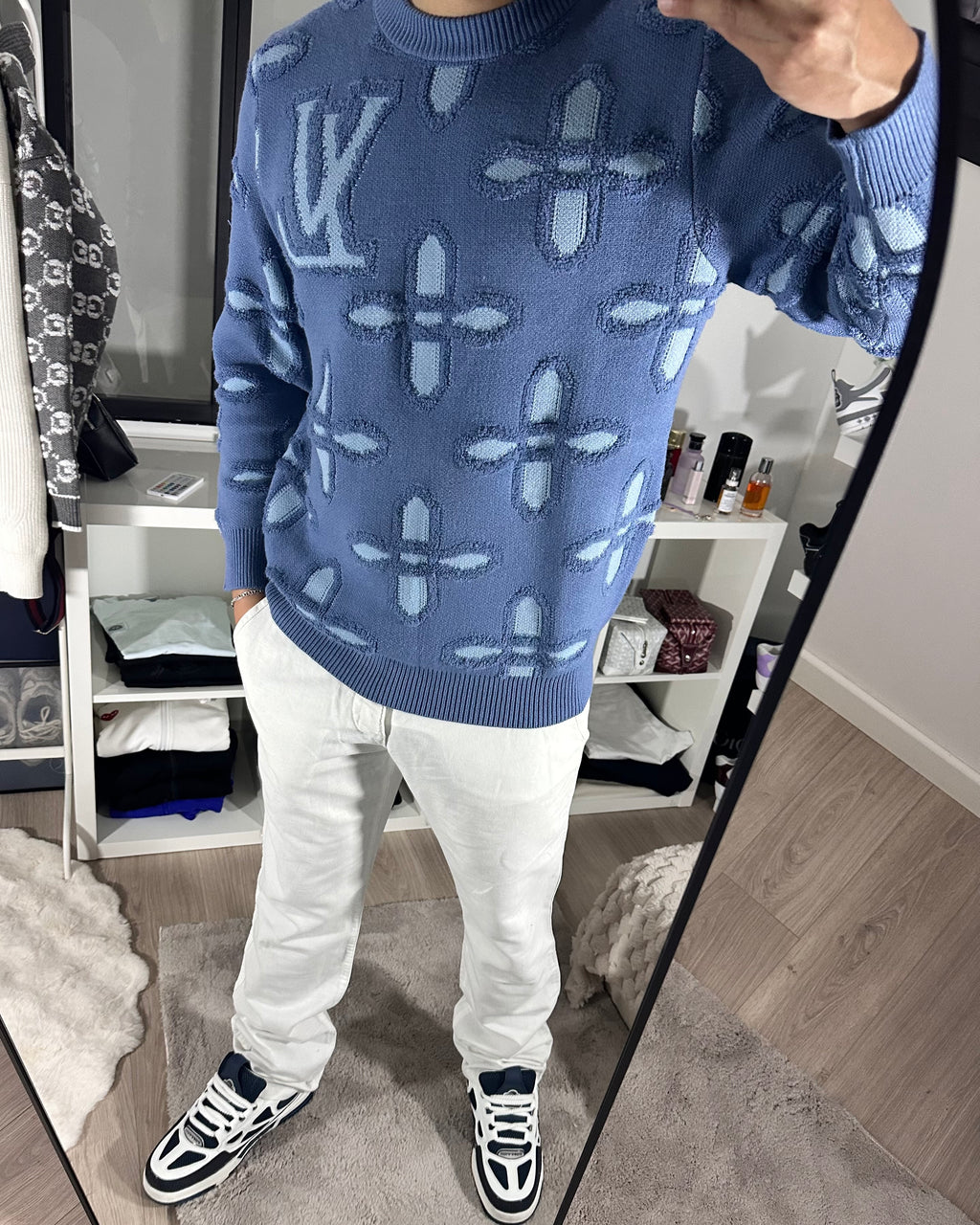 Pull en coton bleu reliefs LV