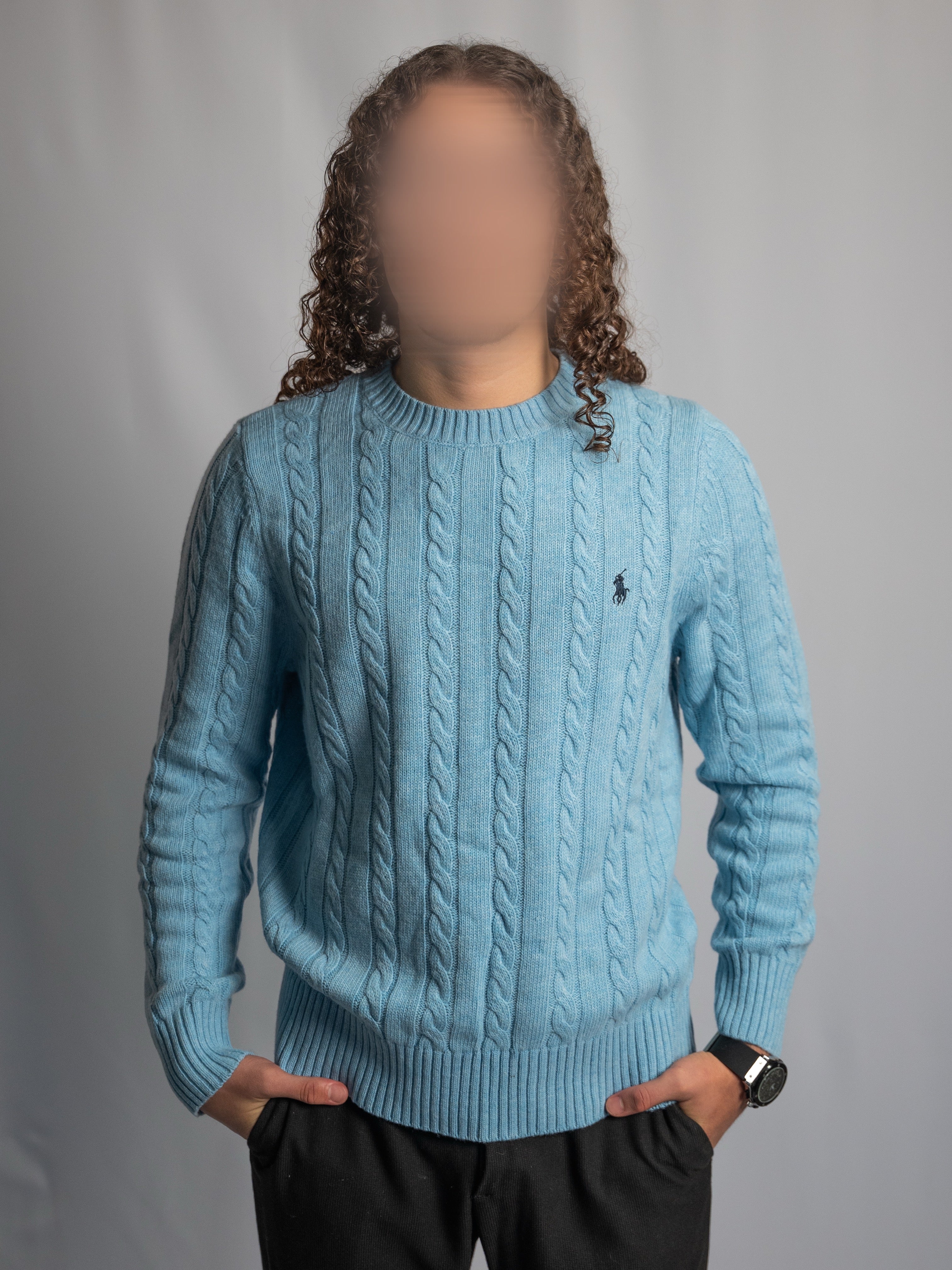 Pull Ralph Lauren Bleu Clair – Maille torsadée