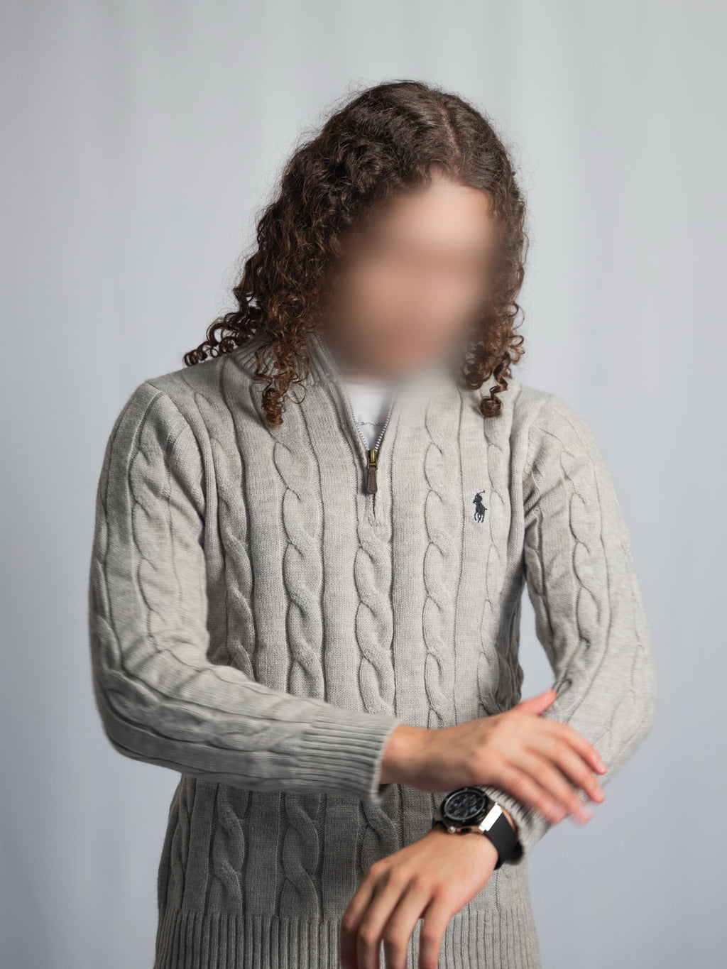 Pull Ralph Lauren Gris – Maille torsadée zip