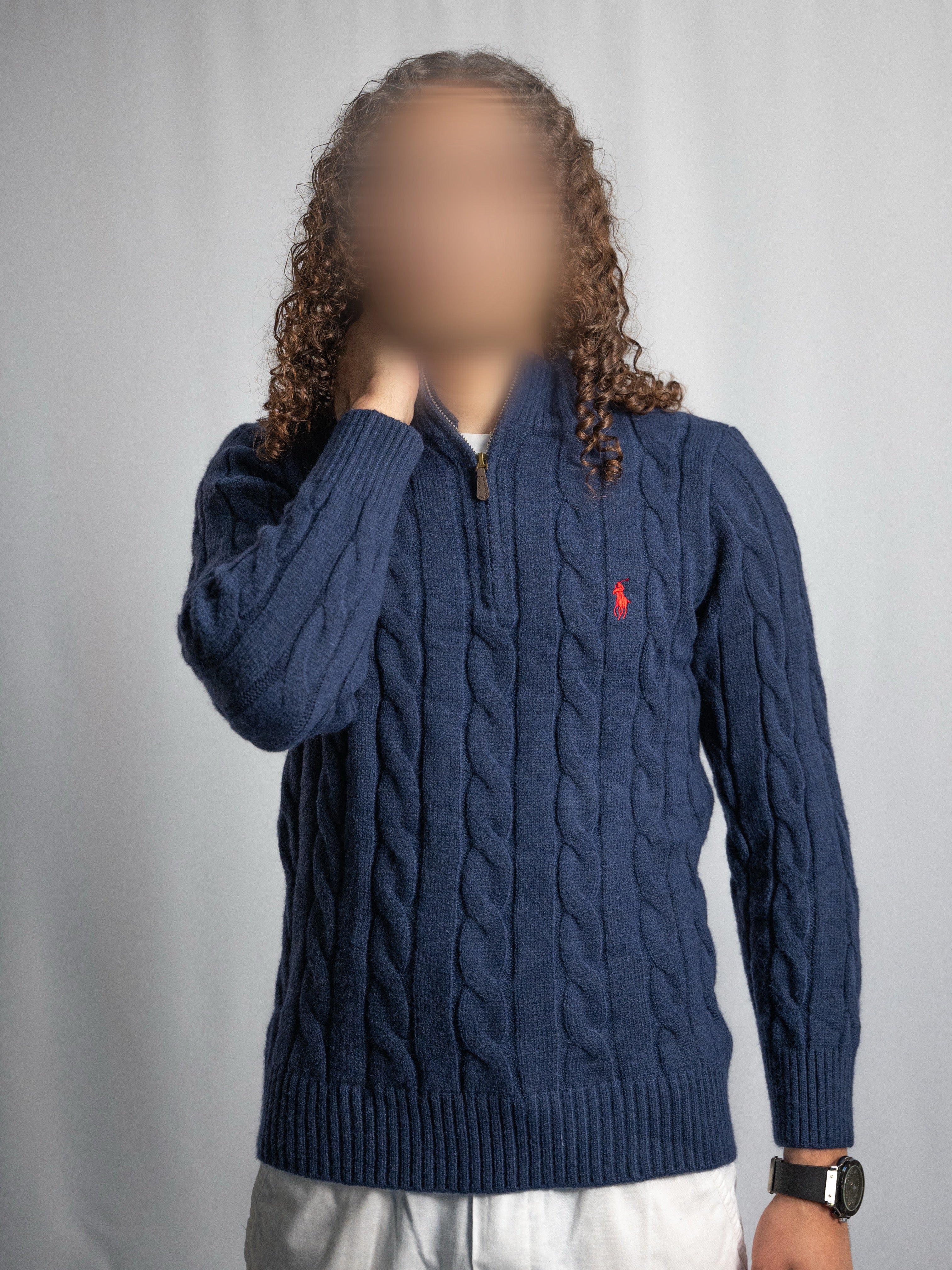 Pull Zippé Ralph Lauren Noir– Maille torsadée