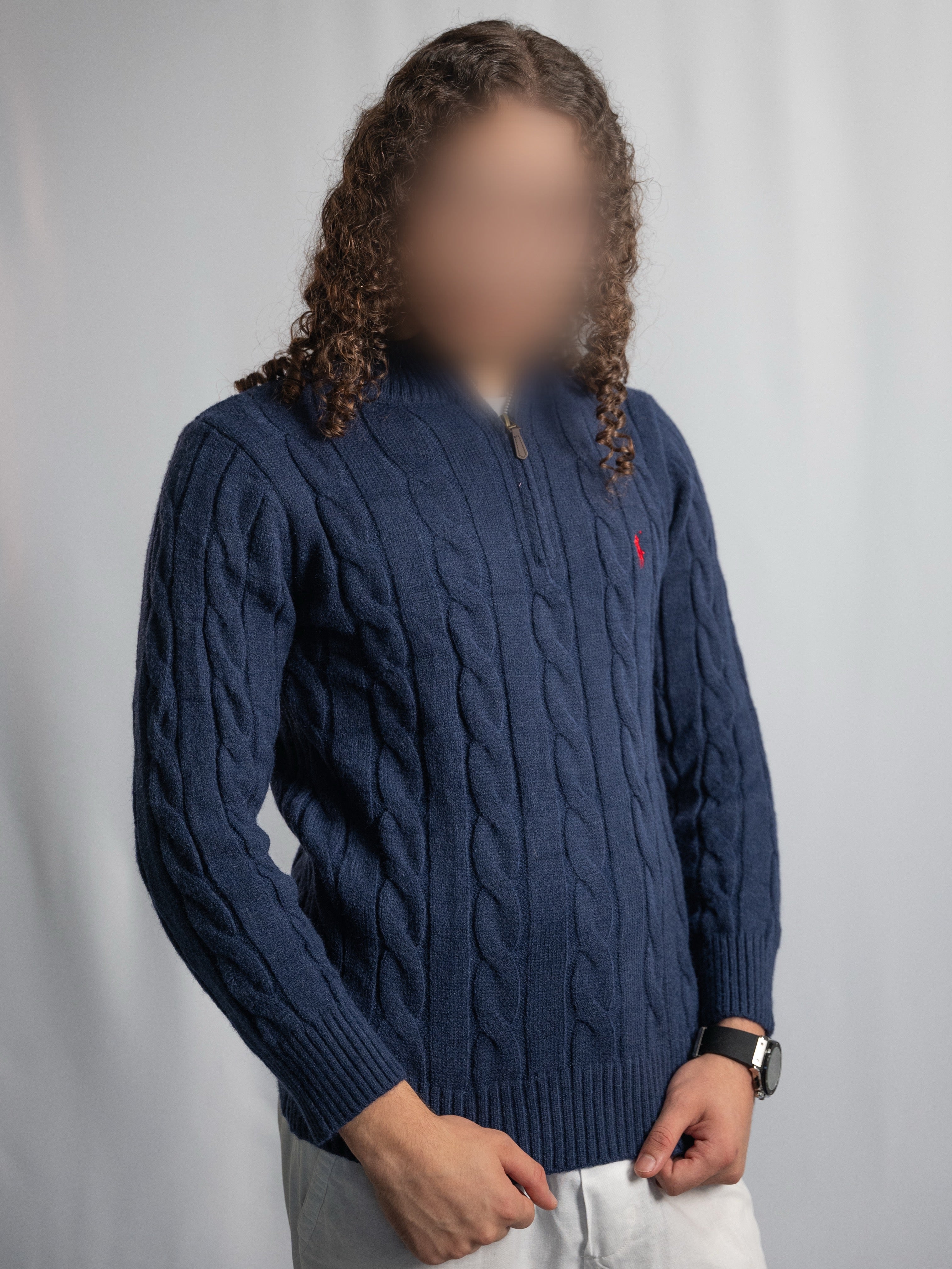 Pull Zippé Ralph Lauren Noir– Maille torsadée