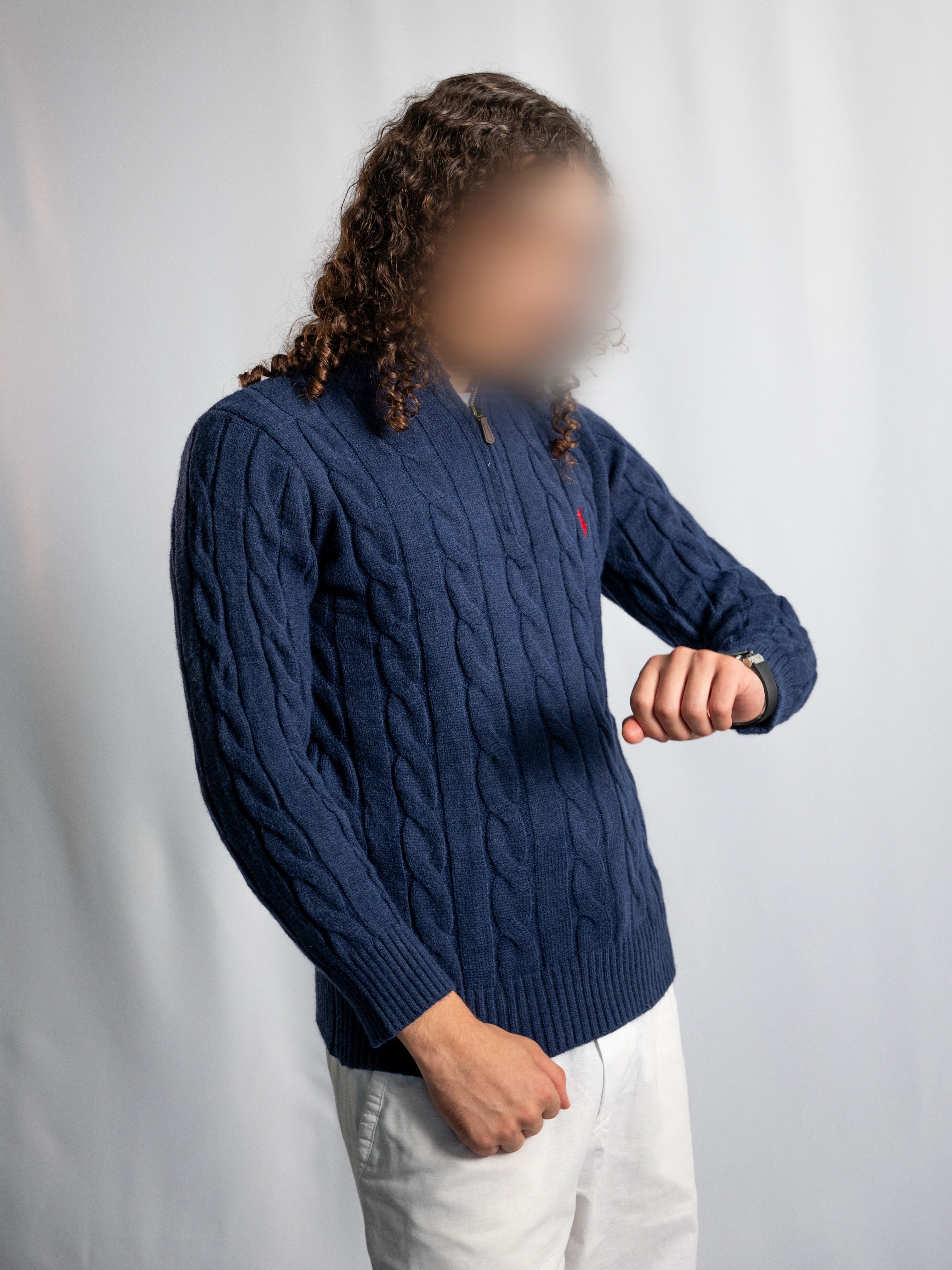 Pull Zippé Ralph Lauren Noir– Maille torsadée