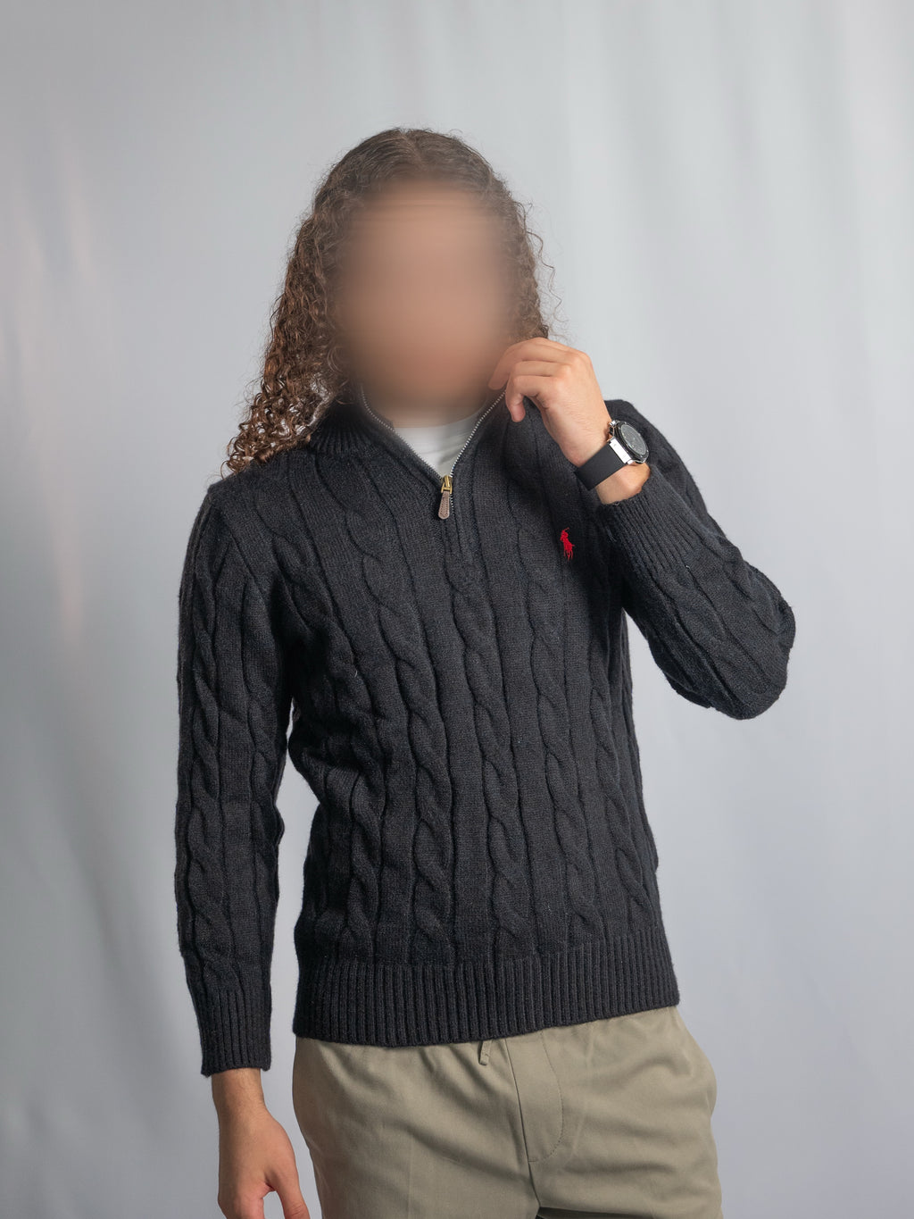 Pull Zippé Ralph Lauren Noir– Maille torsadée