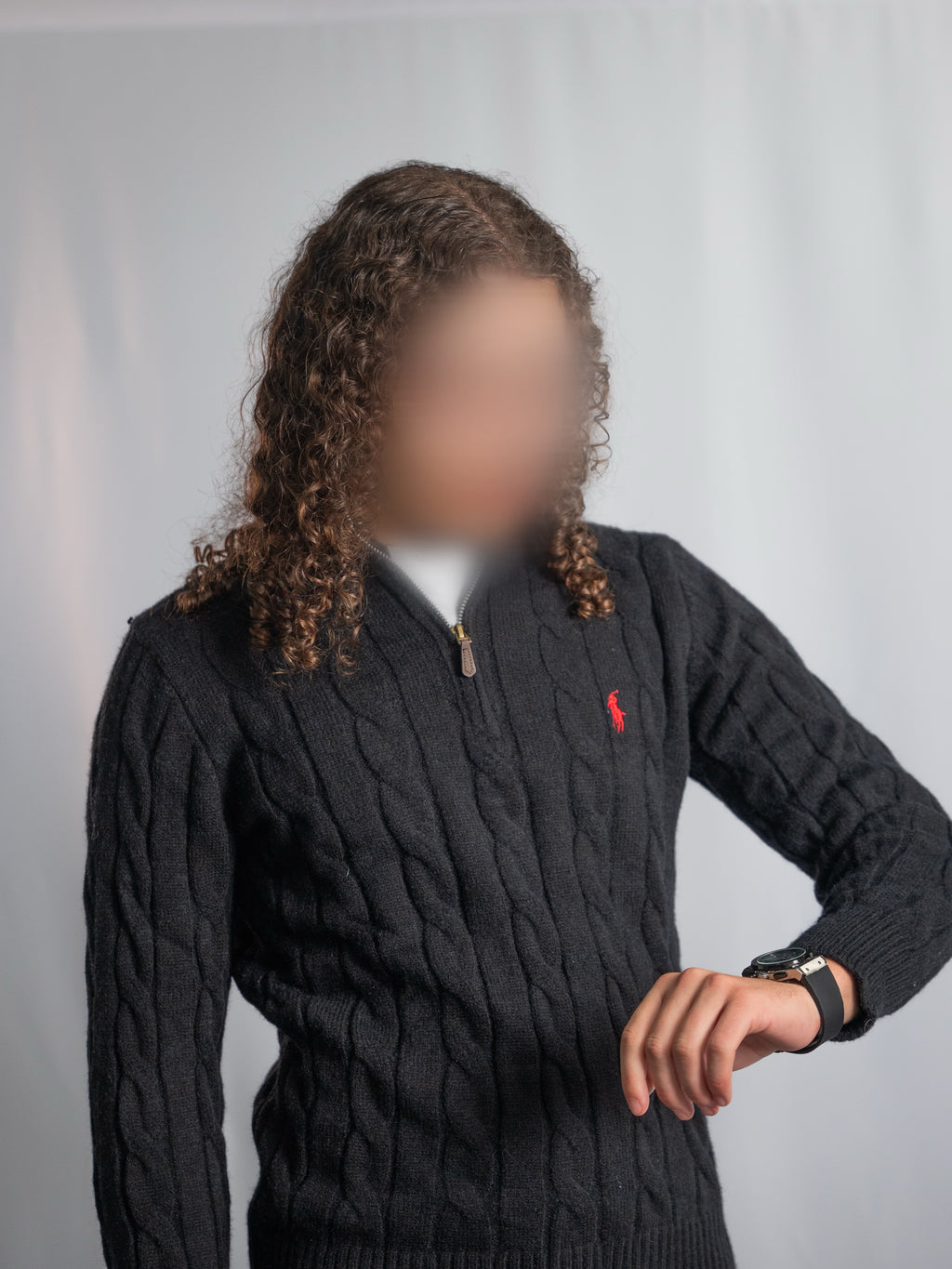 Pull Zippé Ralph Lauren Noir– Maille torsadée