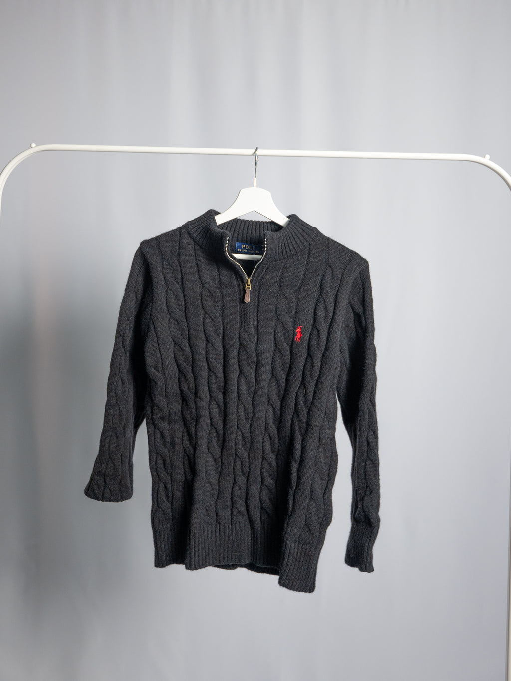 Pull Zippé Ralph Lauren Noir– Maille torsadée