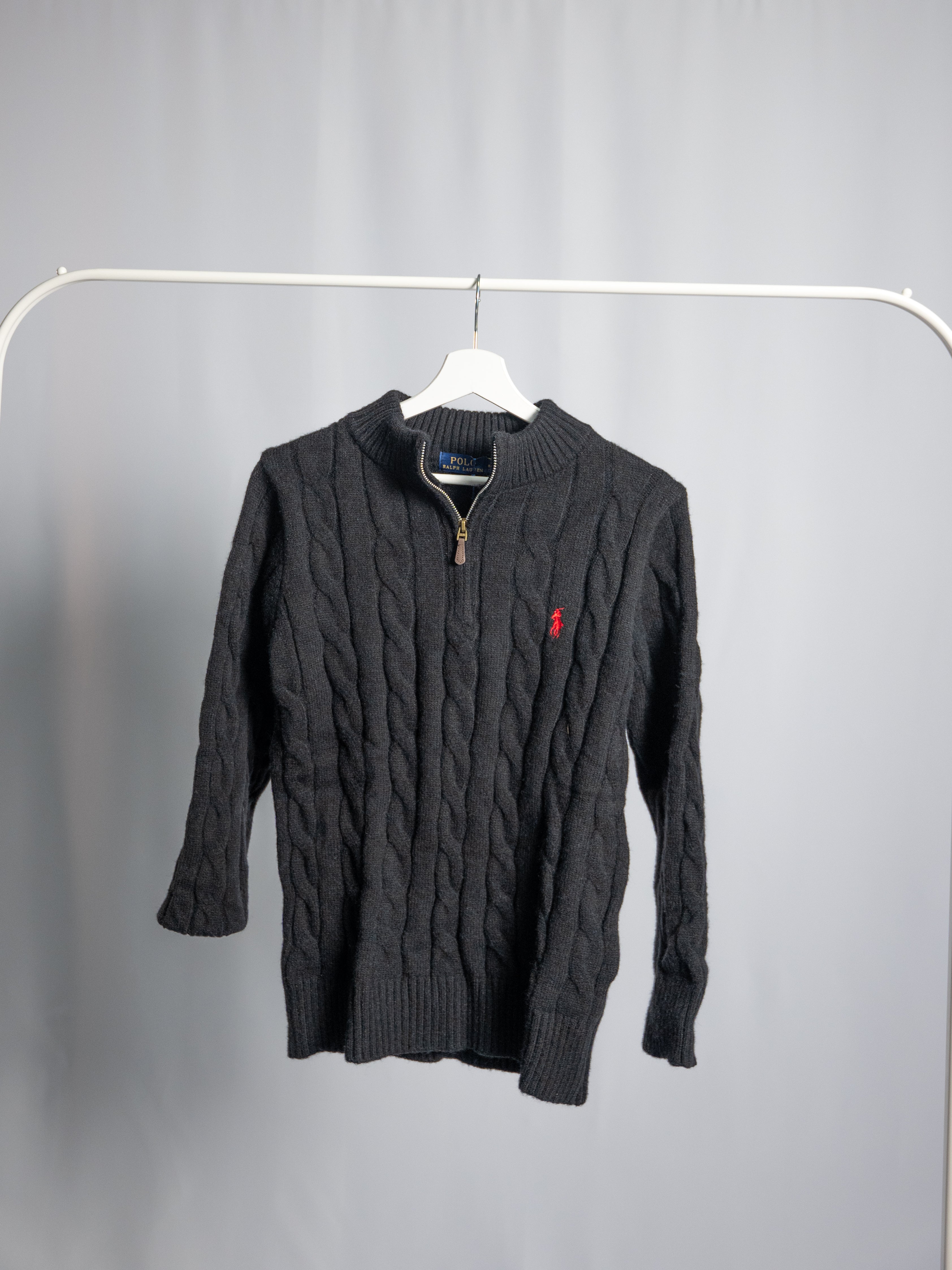 Pull Zippé Ralph Lauren Noir– Maille torsadée