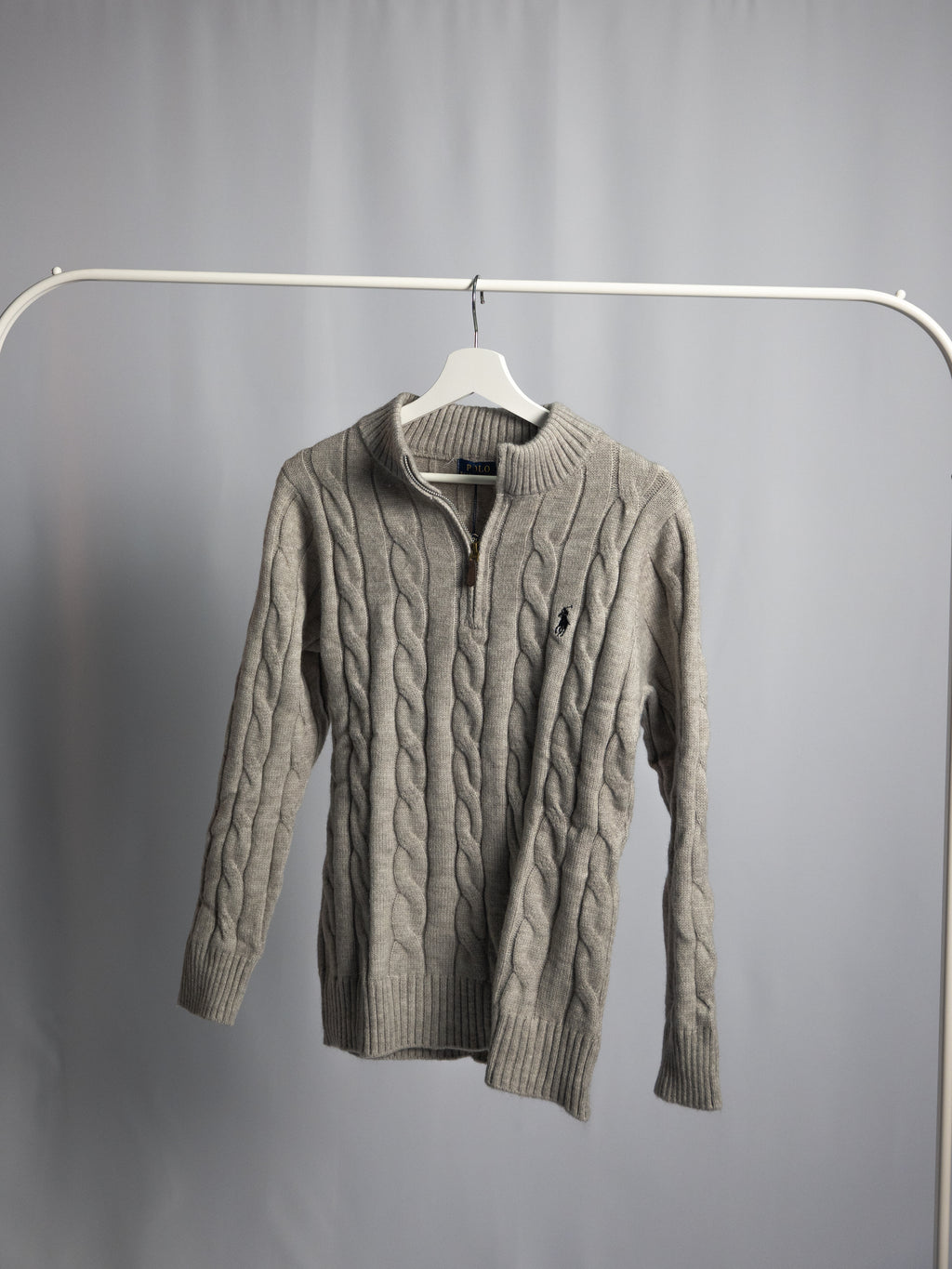 Pull Ralph Lauren Gris – Maille torsadée zip