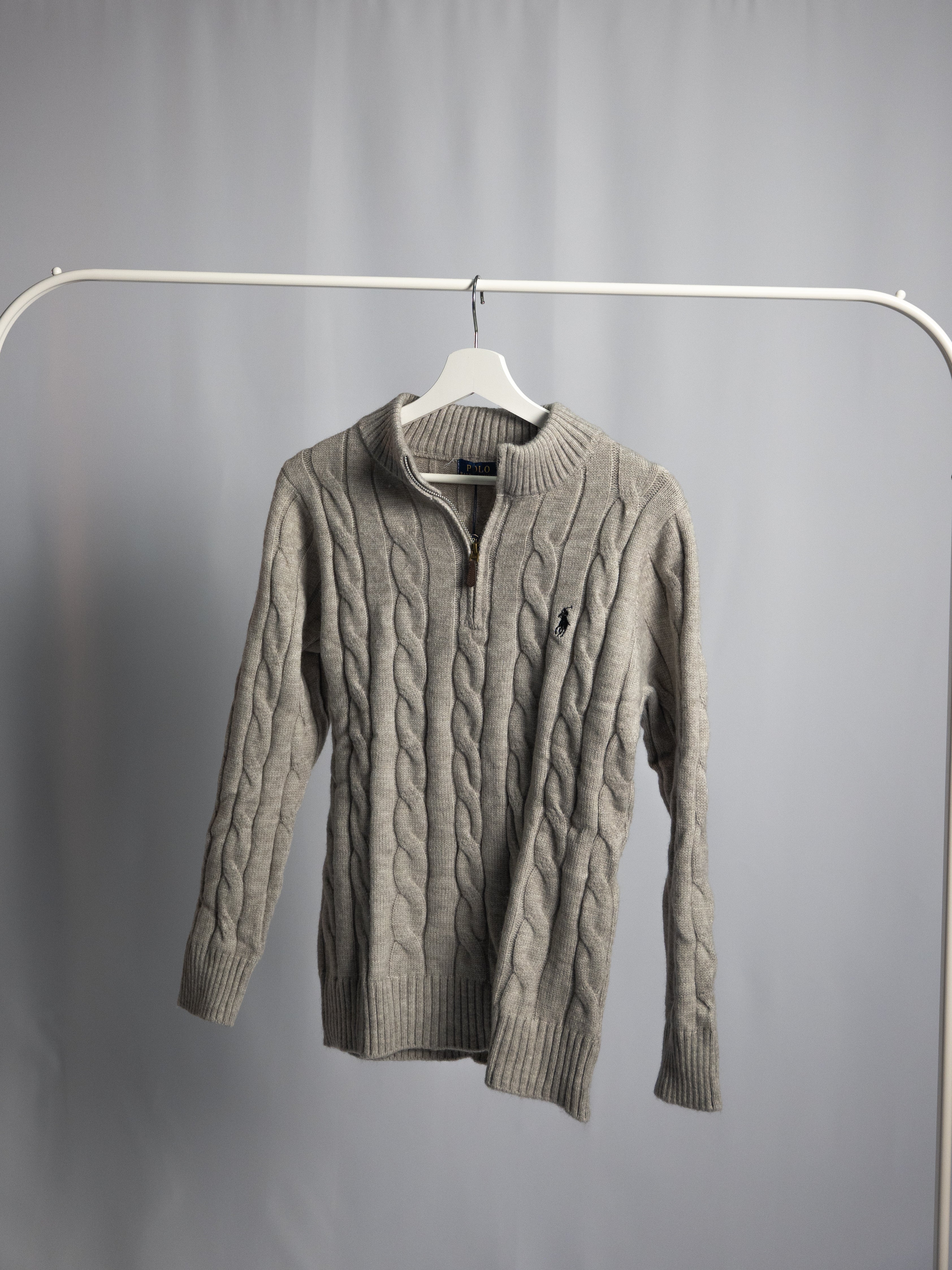 Pull Ralph Lauren Gris – Maille torsadée zip