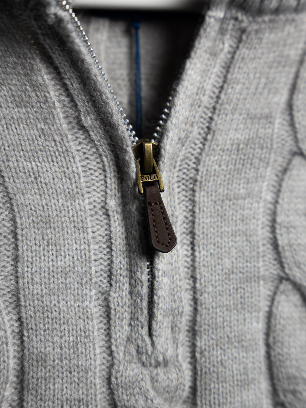 Pull Ralph Lauren Gris – Maille torsadée zip