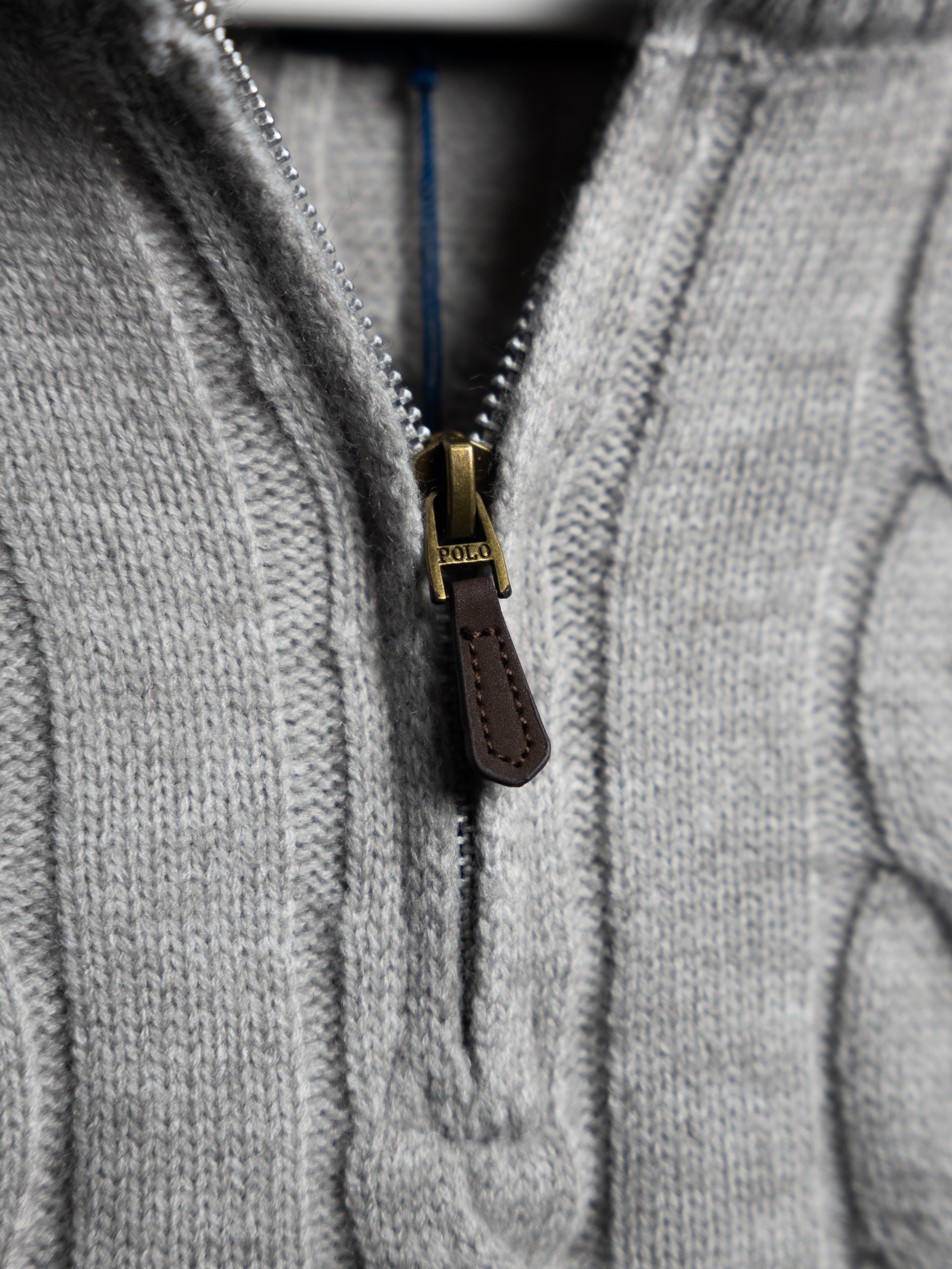 Pull Ralph Lauren Gris – Maille torsadée zip