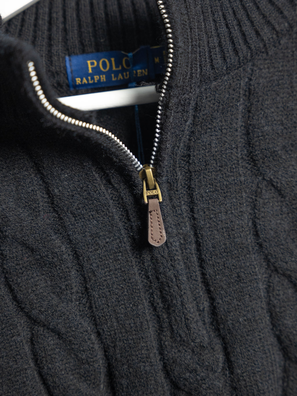 Pull Zippé Ralph Lauren Noir– Maille torsadée