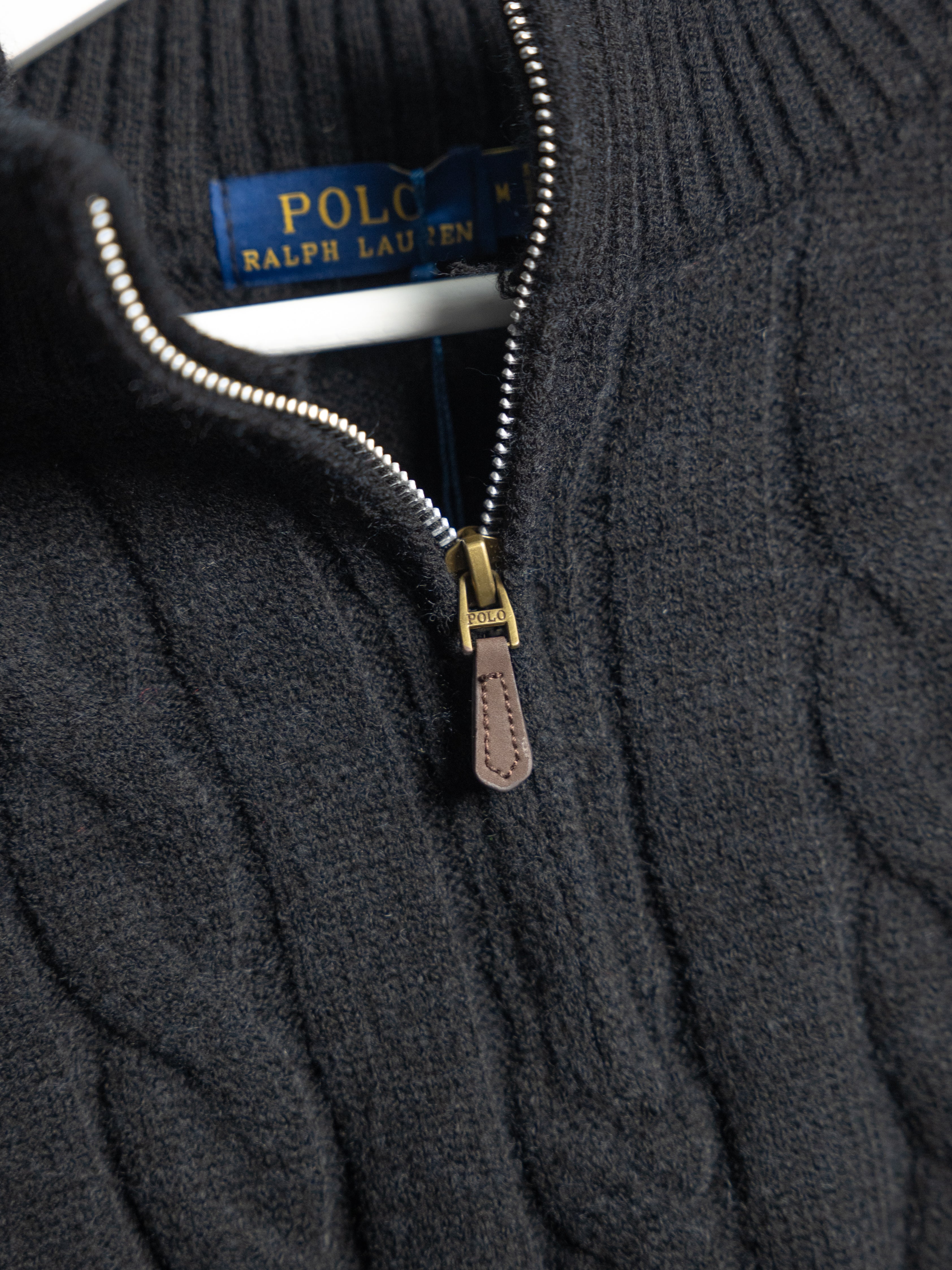 Pull Zippé Ralph Lauren Noir– Maille torsadée